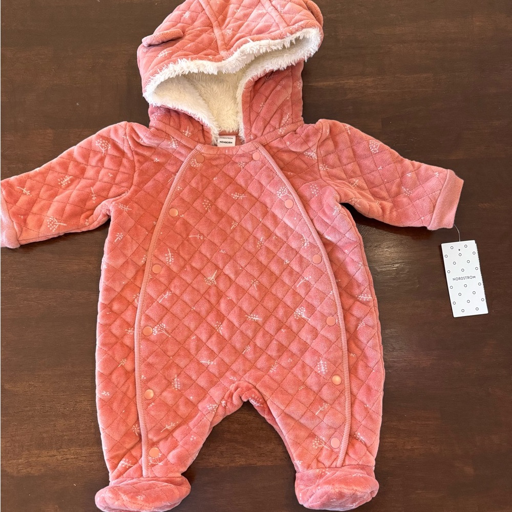 Nordstrom Quilted Coral Hooded Baby Footie